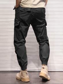Manfinity Homme Hombres Pantalones cargo de cintura con cordón - Negro - Ver 4