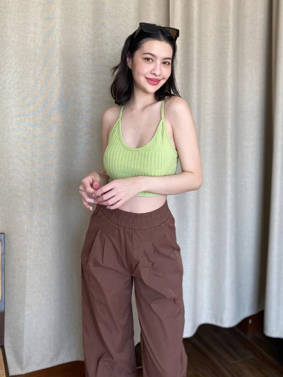 Muchica Ribbed Cropped Cami Top - Lime Green - View 1