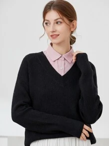 Simple Solid Color Fake Collar 1 Piece - Pink - View 6