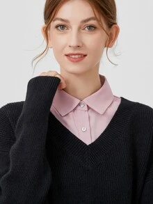 Simple Solid Color Fake Collar 1 Piece - Pink - View 8