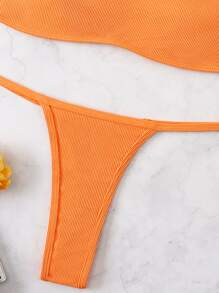 SHEIN Swim Summer Beach Ribbed Bikini Set Cami Top & Thong 2 Piece Bathing Suit - Orange - View 4