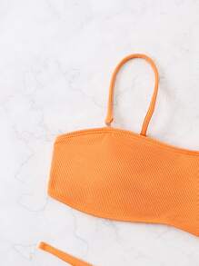 SHEIN Swim Summer Beach Ribbed Bikini Set Cami Top & Thong 2 Piece Bathing Suit - Orange - View 3