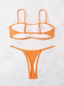 SHEIN Swim Summer Beach Ribbed Bikini Set Cami Top & Thong 2 Piece Bathing Suit - Orange - View 6