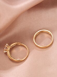 2入組方晶鋯石永恆戒指精緻珠寶派對婚禮訂婚裝飾女式女孩禮物 - 金黃色 - 查看 2