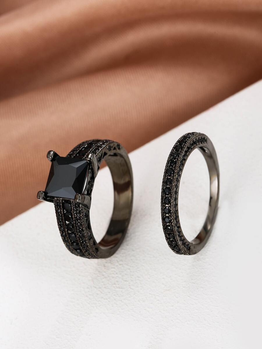 2 Miếng Nhẫn Khối Zirconia Trang trí - Màu Đen Súng - Xem 1