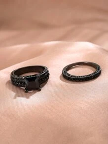 2 Miếng Nhẫn Khối Zirconia  Trang trí - Màu Đen Súng - Xem 3