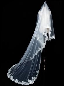 1pc Simple Handmade Lace Veil With Lace Trim For Bride, Wedding, Photography Accessory Fall Clothes For Women - White - View 1