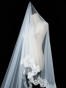 1pc Simple Handmade Lace Veil With Lace Trim For Bride, Wedding, Photography Accessory Fall Clothes For Women - White - View 4