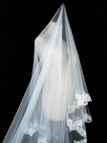 1pc Simple Handmade Lace Veil With Lace Trim For Bride, Wedding, Photography Accessory Fall Clothes For Women - White - View 5