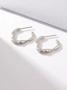 極簡風格開口耳環 - 銀色 - 查看 7