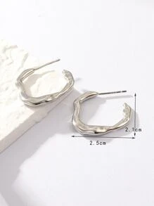 極簡風格開口耳環 - 銀色 - 查看 3