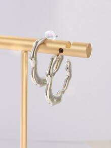 極簡風格開口耳環 - 銀色 - 查看 4