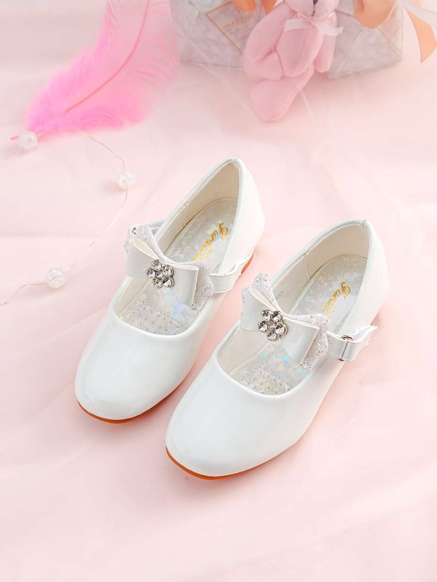 Niñas Zapatos mary jane con diamante de imitación & con diseño de lazo - Blanco - Ver 1