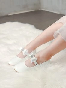 Niñas Zapatos mary jane con diamante de imitación & con diseño de lazo - Blanco - Ver 2