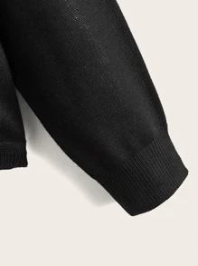 SHEIN Toddler Girls High Low Pointelle Knit Cardigan - Black - View 4