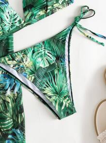 Tropical Print Halter Triangle Bikini With Kimono For Summer Beach Vacation - Multicolor - View 5