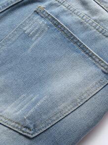 ROMWE MEN Guys Tape Side Ripped Jeans - Light Wash - View 8