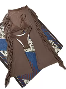 SHEIN Swim Summer Beach 3packs Triangle Bikini With Cover Up Pants - Coffee Brown - View 3