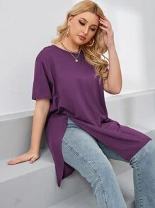 SHEIN LUNE Áo thun Plus size Chia màu trơn Giải trí - Màu tím - Xem 4
