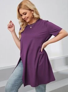 SHEIN LUNE Áo thun Plus size Chia màu trơn Giải trí - Màu tím - Xem 5