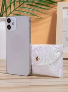 亮片裝飾翻蓋卡包 - 白色 - 查看 3