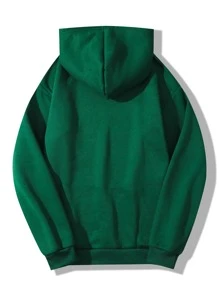 Áo hoodie ấm áp Đồ họa Chữ cái Túi kangaroo Dây rút - Màu xanh lá cây đậm - Xem 2