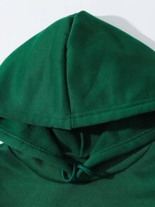 Áo hoodie ấm áp Đồ họa Chữ cái Túi kangaroo Dây rút - Màu xanh lá cây đậm - Xem 6