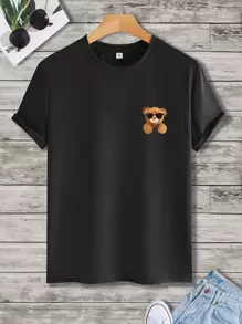 Manfinity Hypemode Hombres Camiseta con estampado de oso - Negro - Ver 1