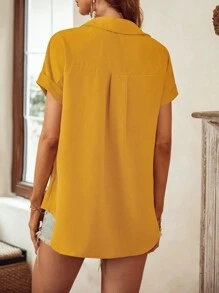 SHEIN LUNE 補丁貼口袋蝙蝠袖襯衫 - 黃色 - 查看 2
