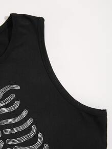 SHEIN Unity Top tank con diamante de imitación con patrón de esqueleto - Negro - Ver 4