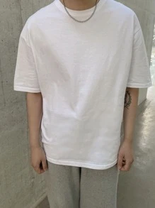 DAZY Men Drop Shoulder Plain T Shirt Summer,Fall Clothes,Back To School Clothes - White - View 5