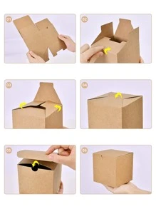 5pcs/Set Square Gift Packaging Boxes With Ribbon, Gift Box, Present Box, Gift Bag - Khaki - View 4