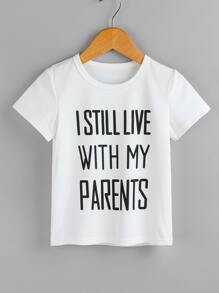 小男童標語圖案T恤 - 白色 - 查看 1