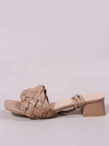 粗跟綁帶涼鞋 - 杏色 - 查看 3