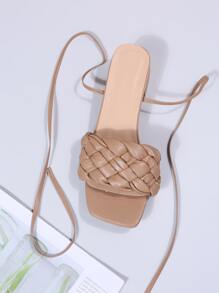 粗跟綁帶涼鞋 - 杏色 - 查看 5