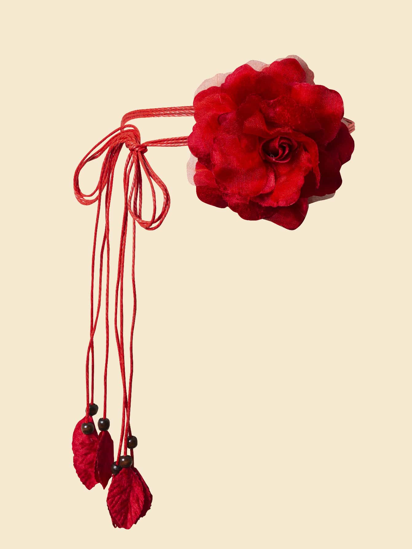 1 件腰绳，带有大花朵装饰，时尚简约的设计，适用于连衣裙和衬衫，夏季波西米亚风格，秋季，万圣节 - 紅色 - 查看 1