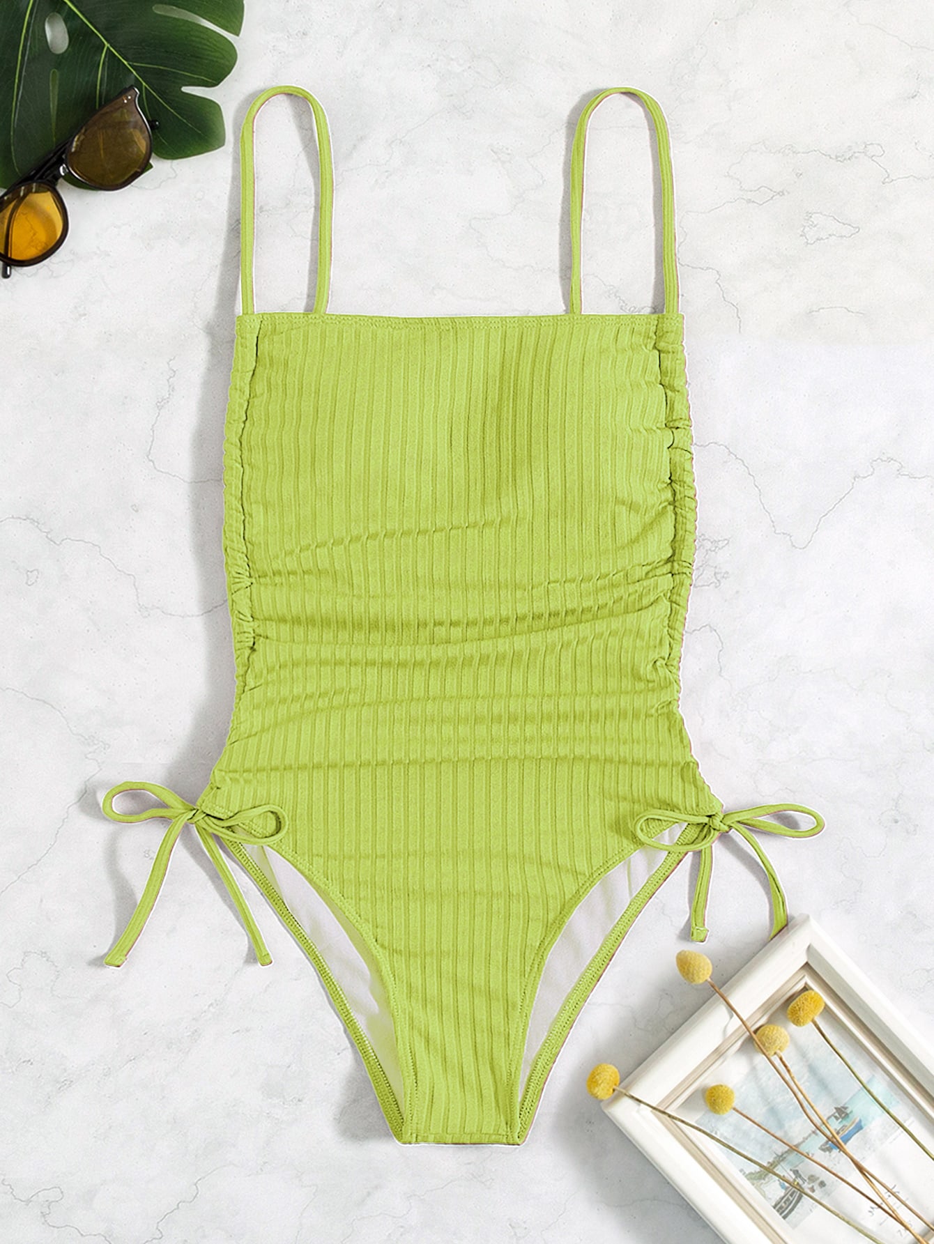 Plain Drawstring One Piece Swimsuit | SHEIN UK