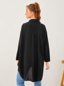 Mulvari Áo sơ mi nữ mép Cao thấp Nút phía trước Hoa Giải trí - màu đen - Xem 3