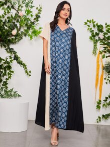 Al Najma Floral Print Colorblock Tunic Dress - Multicolor - View 2