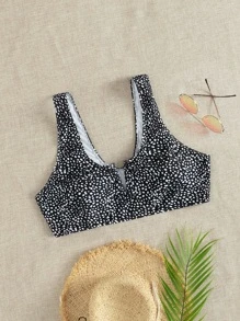 Plus Size Dalmatian V Wired Bikini Top, For Summer Beach Vacation - Black and White - View 1