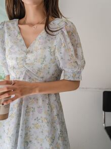 DAZY Floral Print Puff Sleeve A-line Dress - Multicolor - View 3