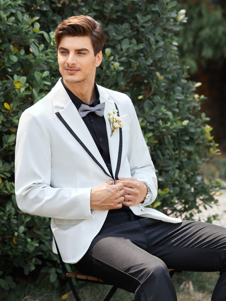 White suit jacket with black trim sales