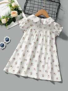 Đầm bé gái viền lá sen Hoa Chấm bi Dễ thương - trắng - Xem 2