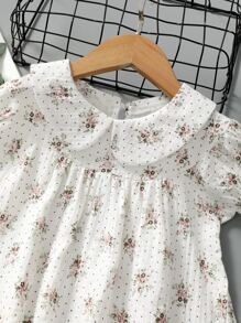 Đầm bé gái viền lá sen Hoa Chấm bi Dễ thương - trắng - Xem 4