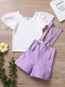 Niñitas Camiseta de manga con volante & Shorts ribete con fruncido tirantes - Multicolor - Ver 1