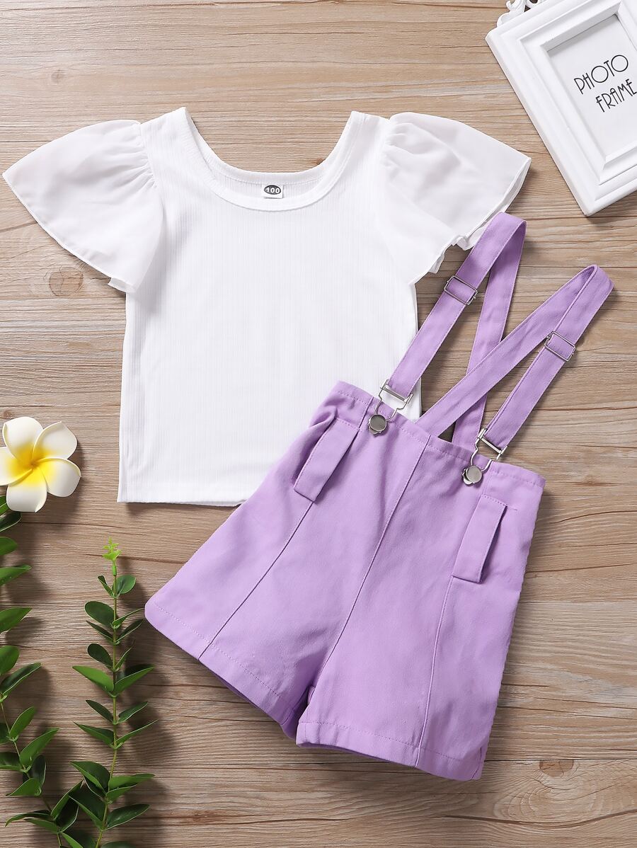 Niñitas Camiseta de manga con volante & Shorts ribete con fruncido tirantes - Multicolor - Ver 1