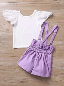 Niñitas Camiseta de manga con volante & Shorts ribete con fruncido tirantes - Multicolor - Ver 2