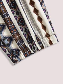 SHEIN LUNE 大碼幾何印花腰部抽繩長褲 - 彩色 - 查看 4