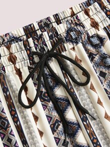 SHEIN LUNE 大碼幾何印花腰部抽繩長褲 - 彩色 - 查看 5