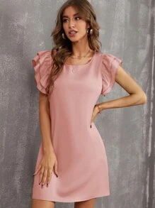 SHEIN Privé Layered Ruffle Trim Tunic Dress